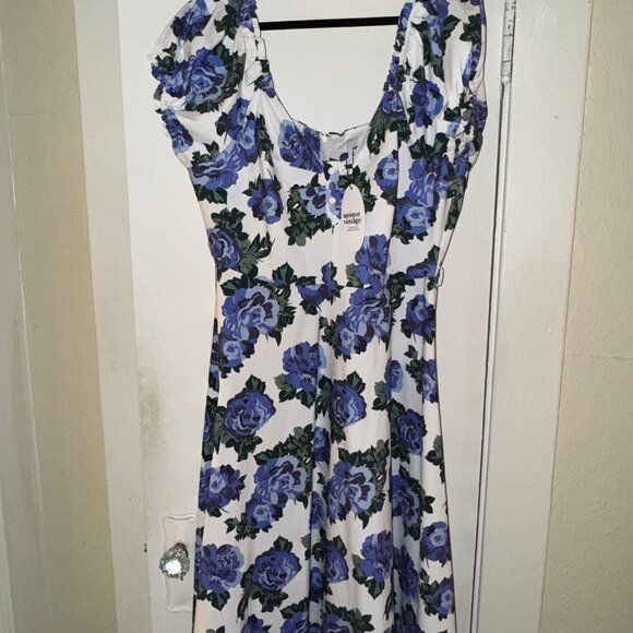 Unique Vintage – 1960s Blue Winter Floral Ohara Swing Dress, BNWT (Size XL/14) - Picture 3 of 6